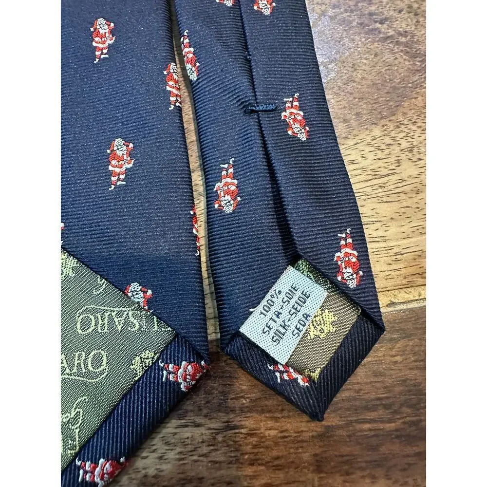 Fusaro Blue 100% Silk Santa Claus Patterned Neck Tie